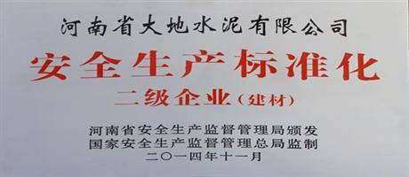 河南省安博(中国)水泥有限公司荣获安全生产标准化二级企业